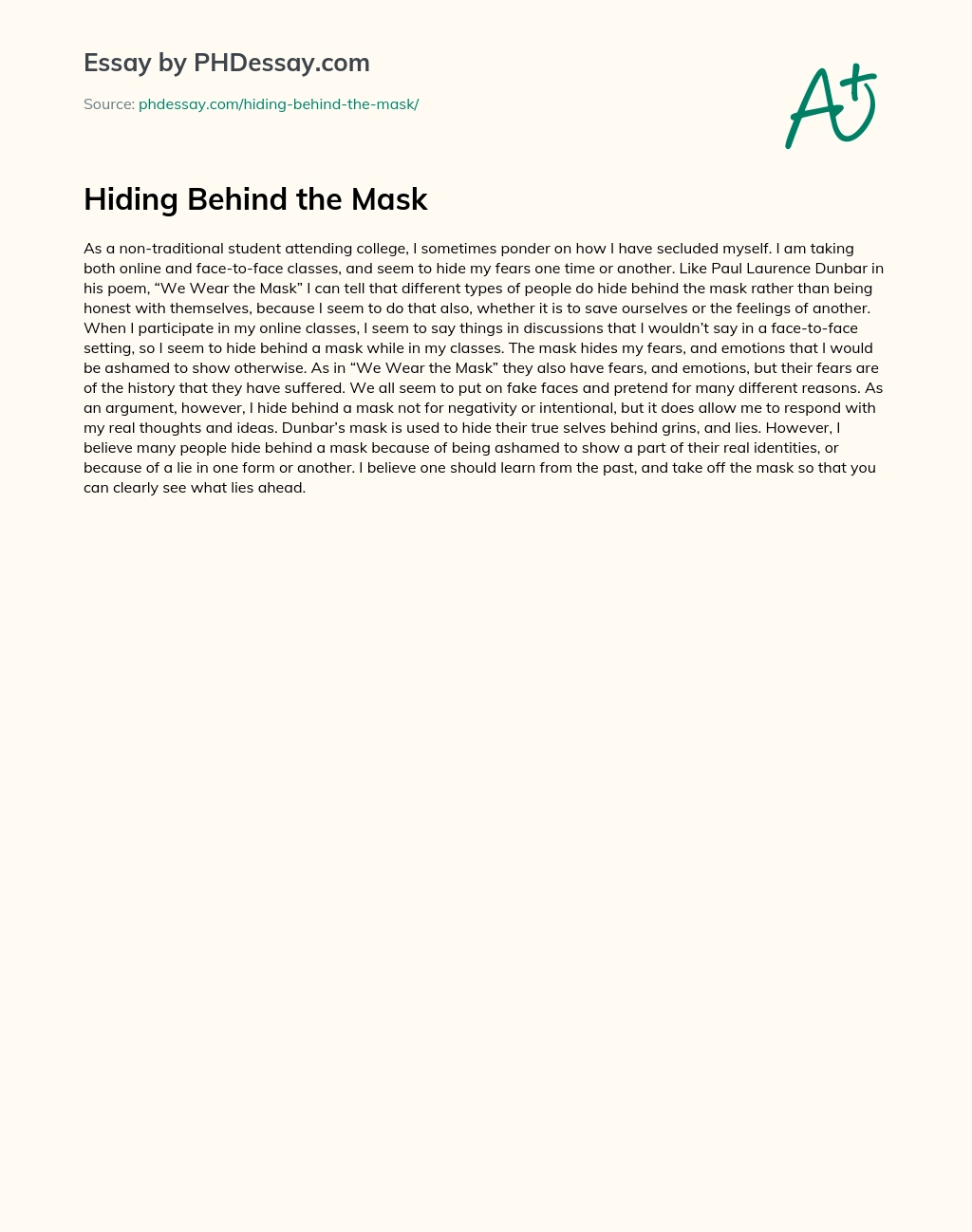 Hiding Behind the Mask essay