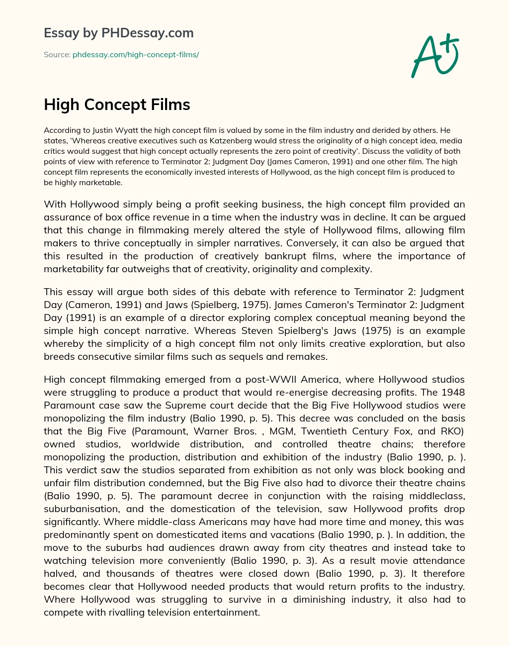 High Concept Films essay