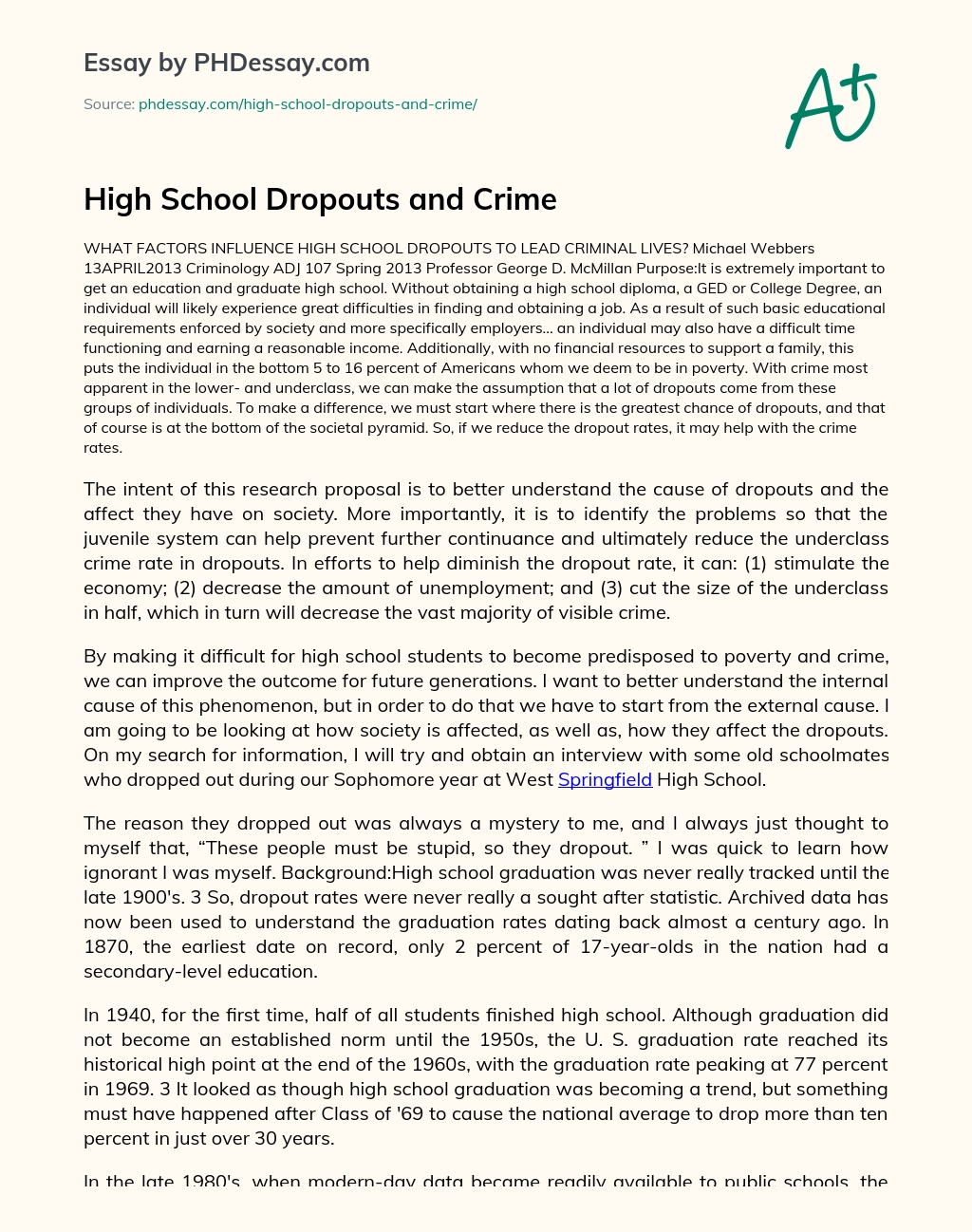 High School Dropouts and Crime essay