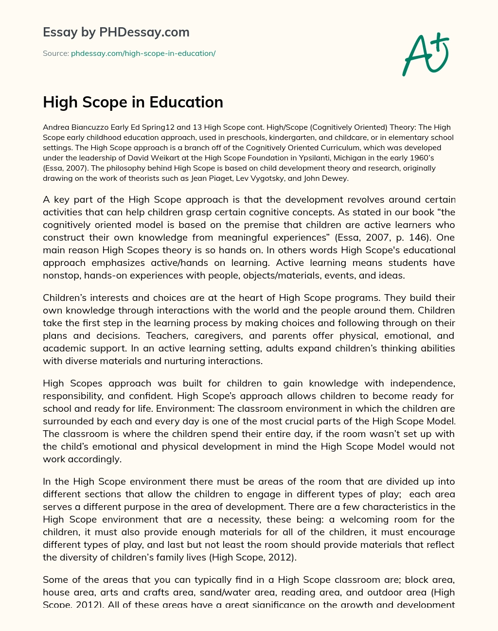 High Scope in Education essay