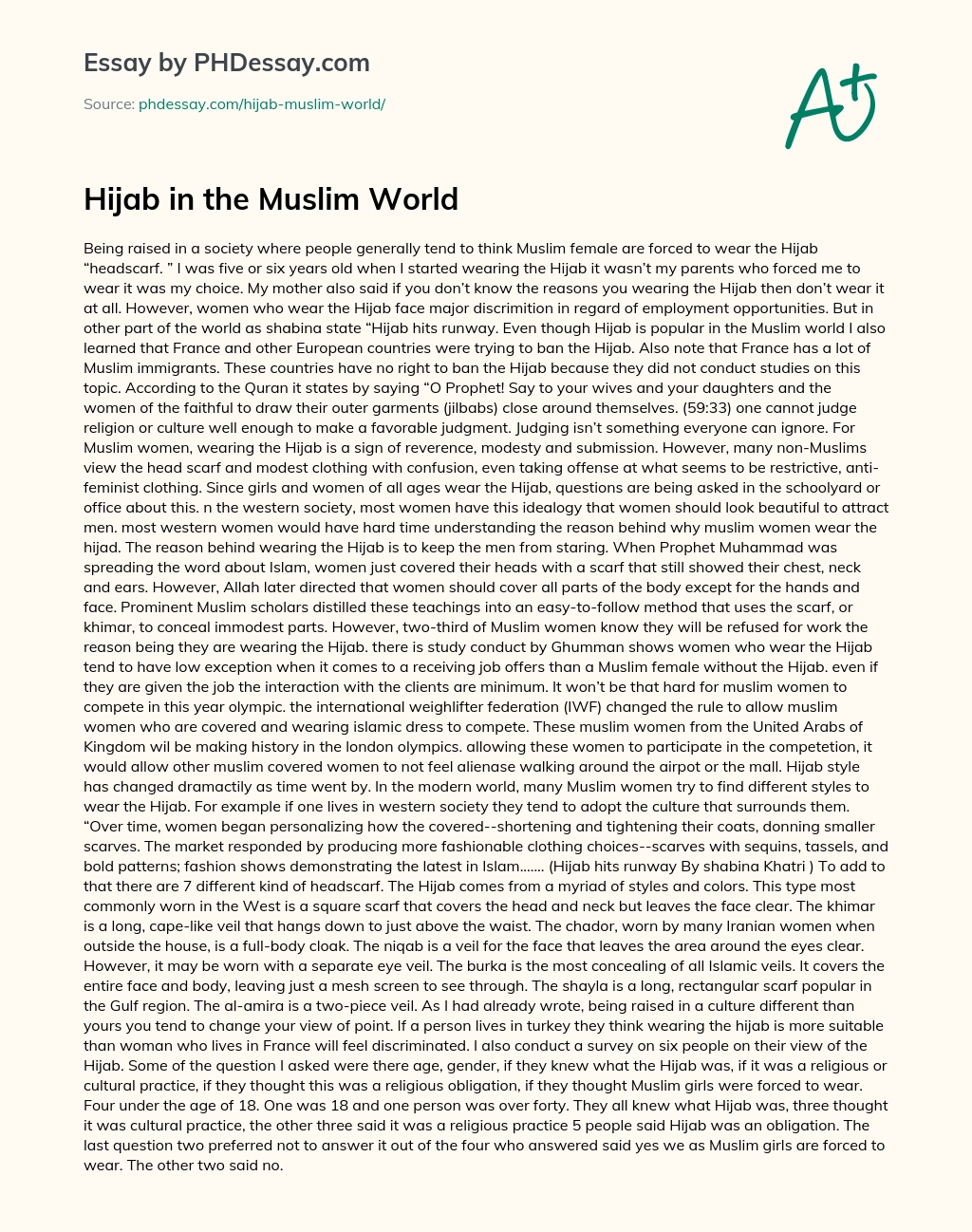 Hijab in the Muslim World essay