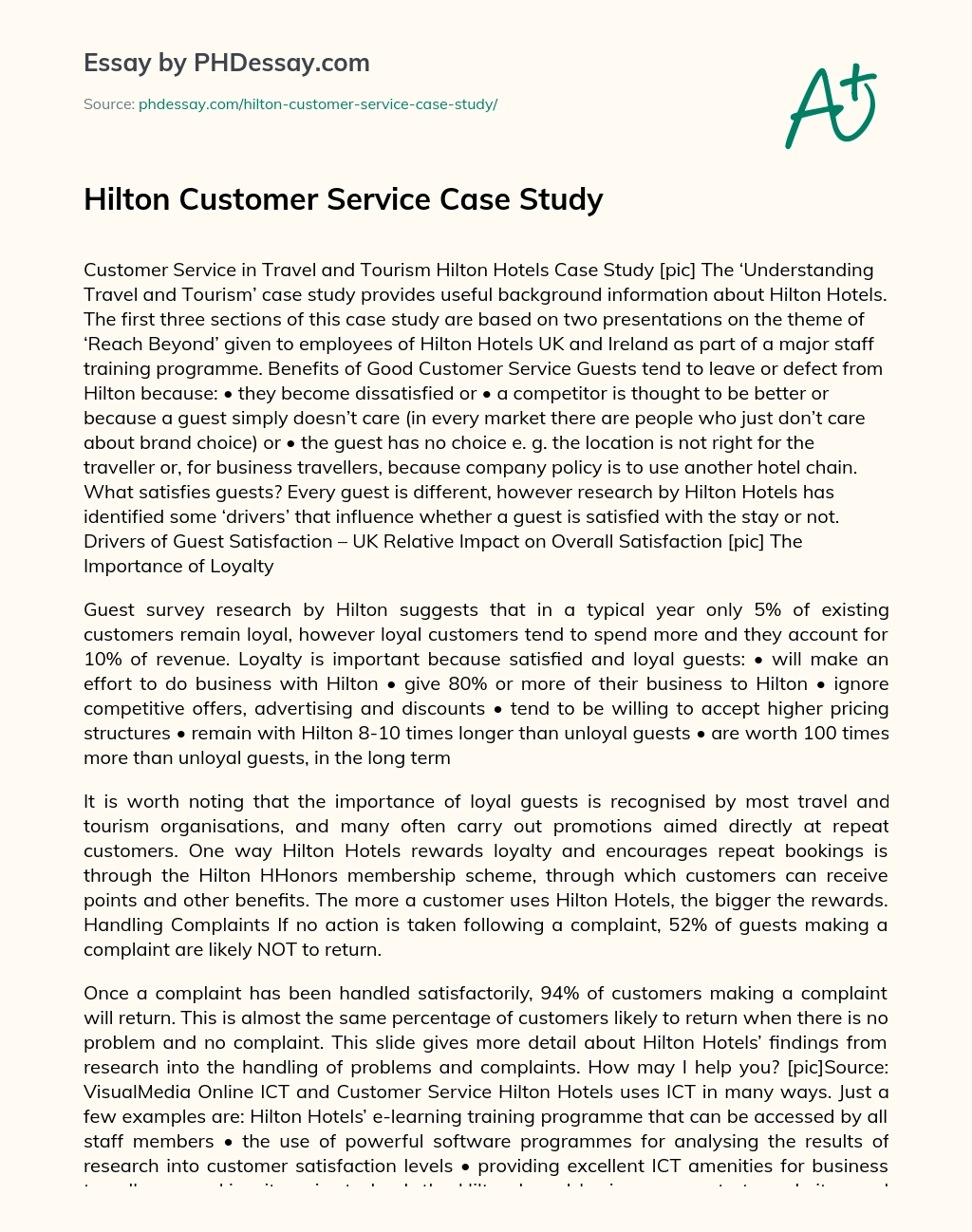 Hilton Customer Service Case Study essay