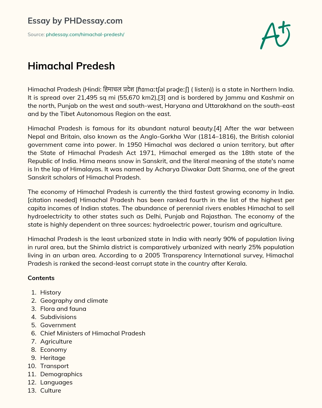 Himachal Predesh essay