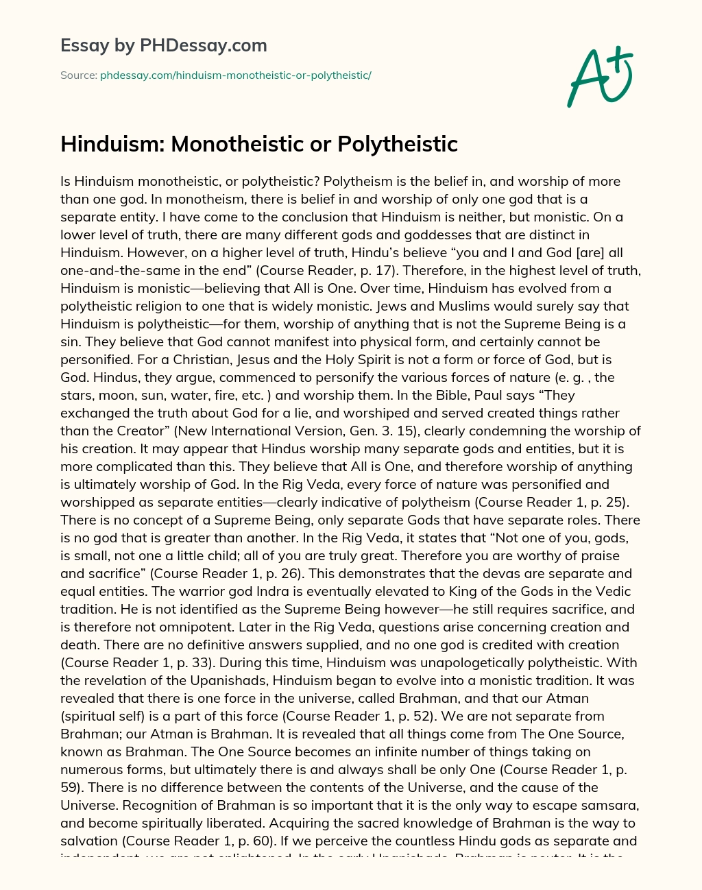Hinduism: Monotheistic or Polytheistic essay