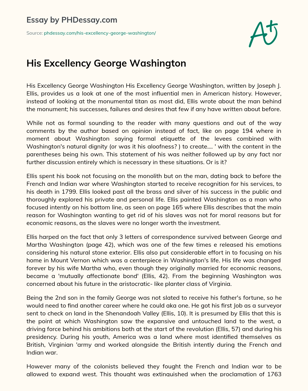 his excellency george washington summary