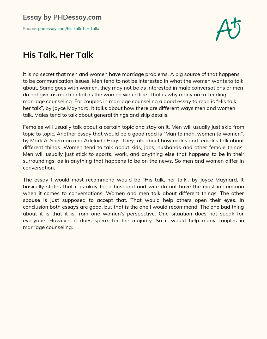 His Talk, Her Talk essay