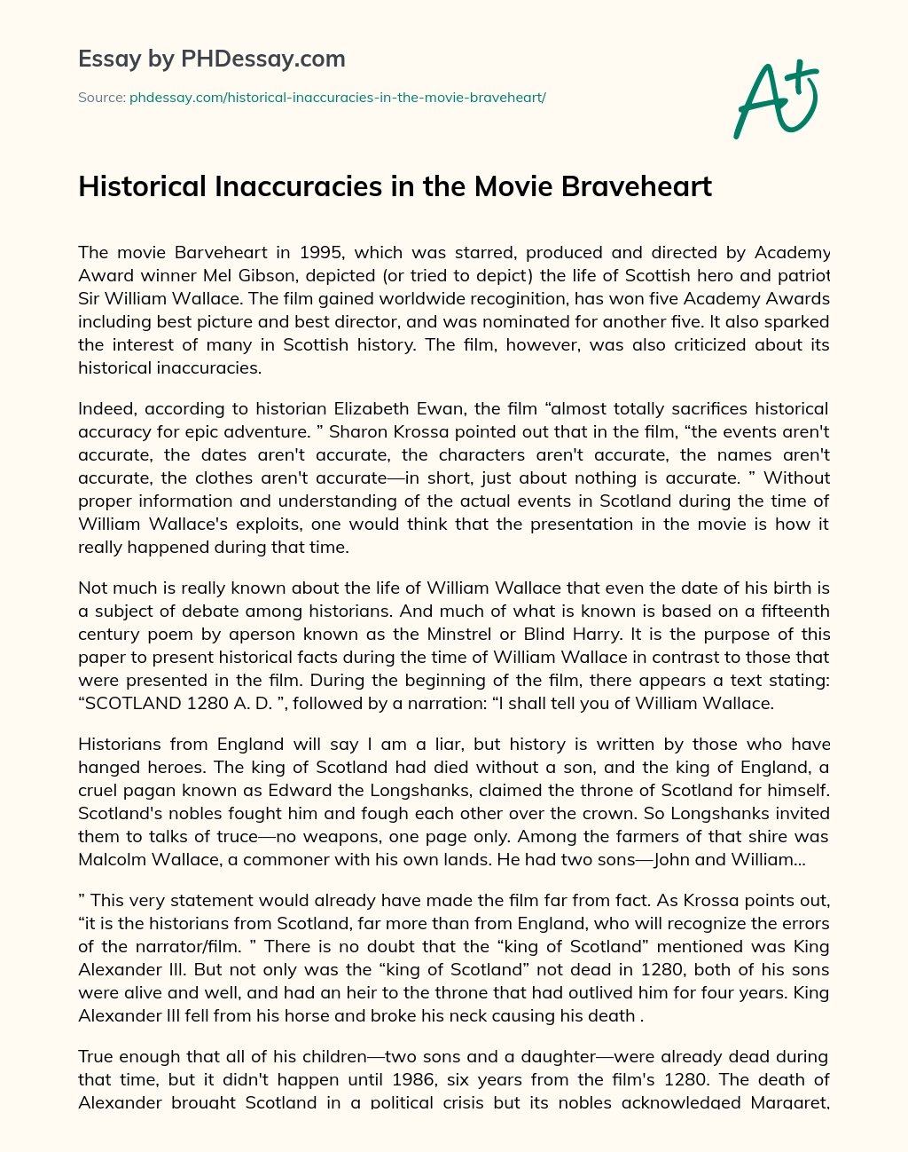 Historical Inaccuracies in the Movie Braveheart essay
