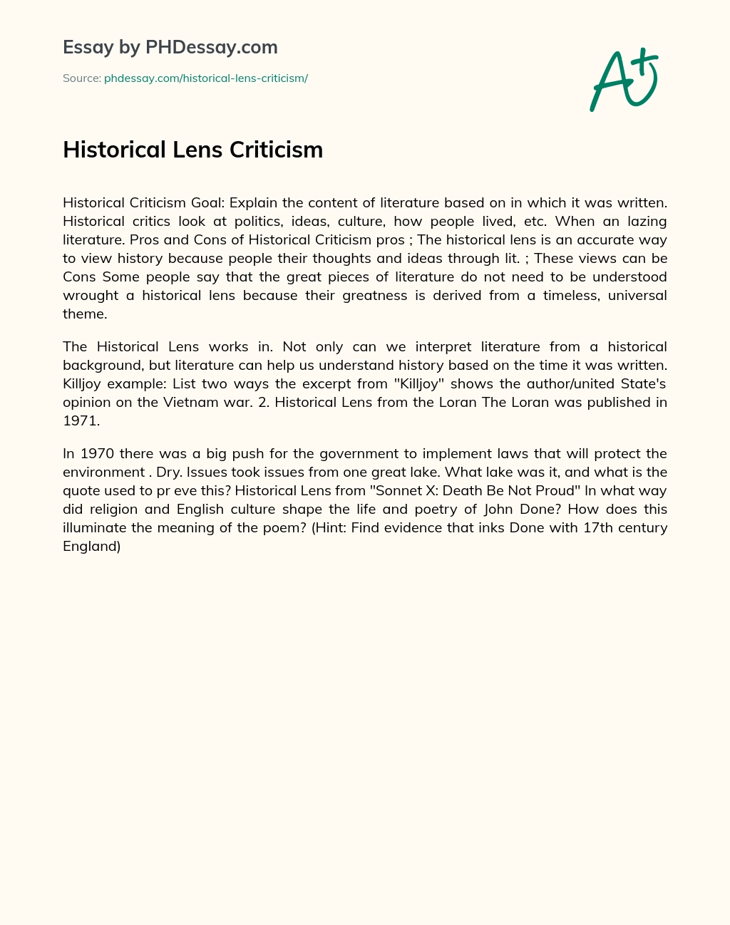 Historical Lens Criticism essay