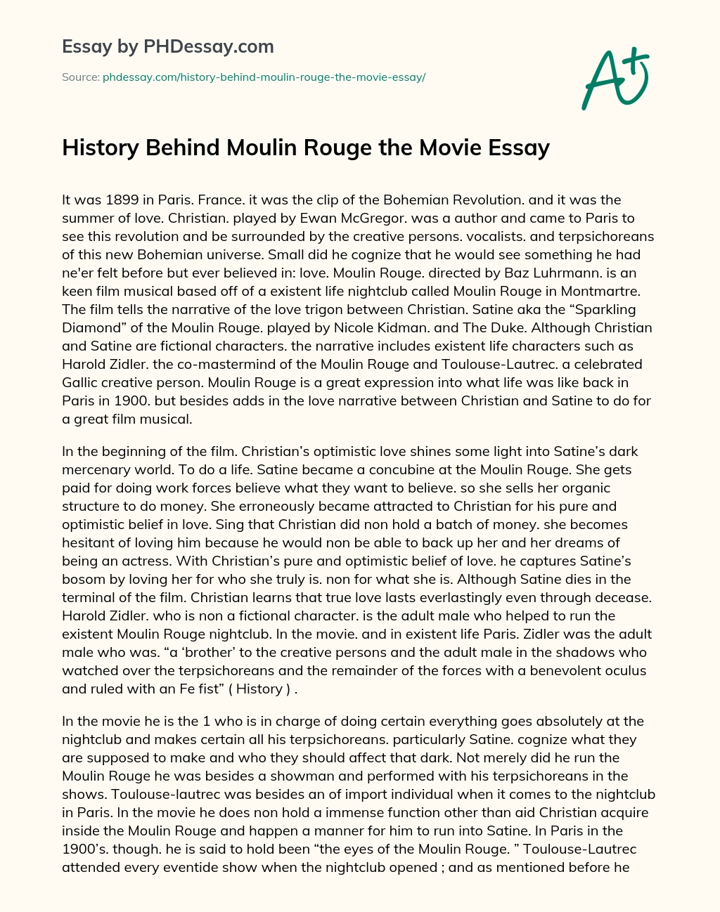 History Behind Moulin Rouge the Movie Essay essay