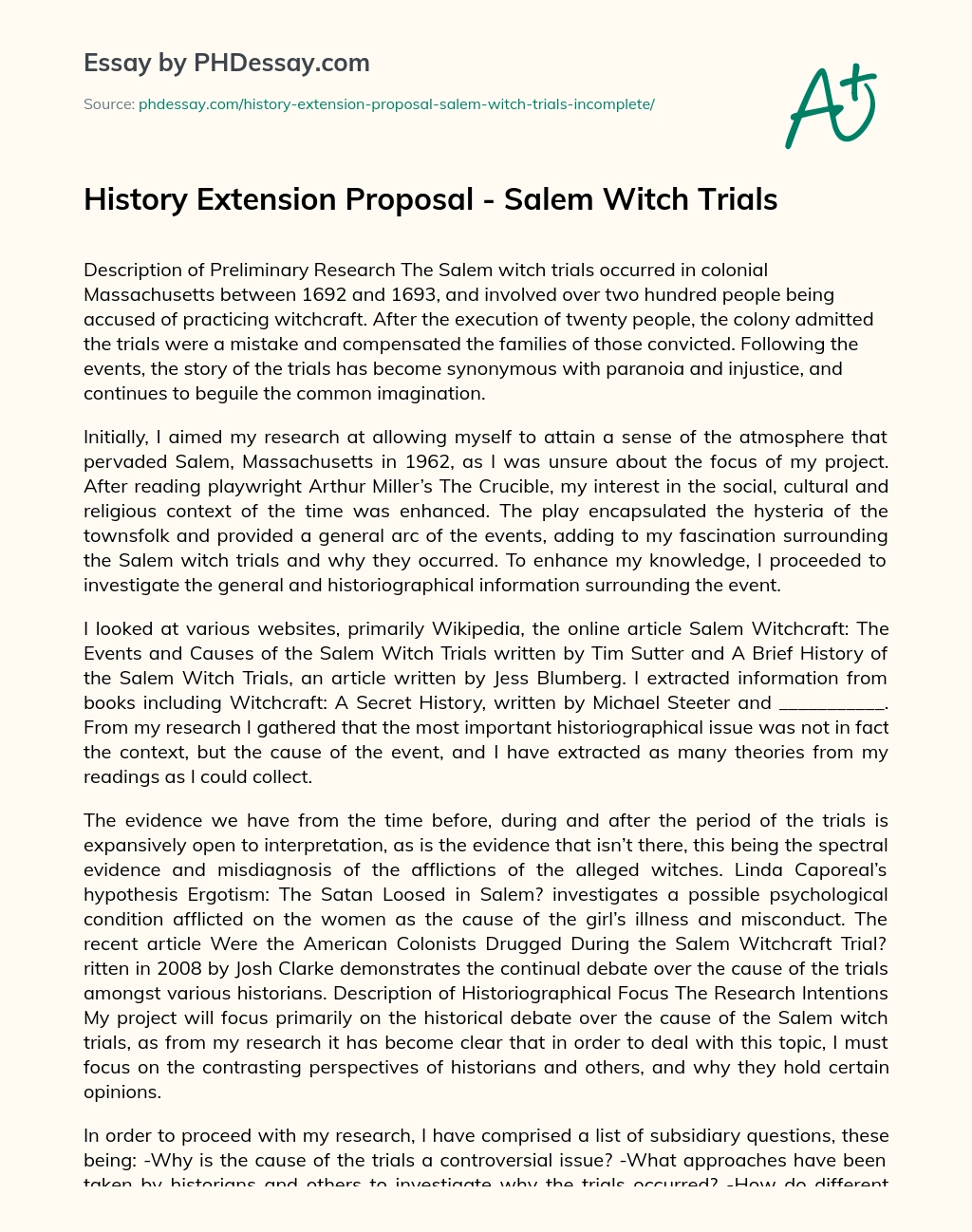 salem witch trials thesis statement