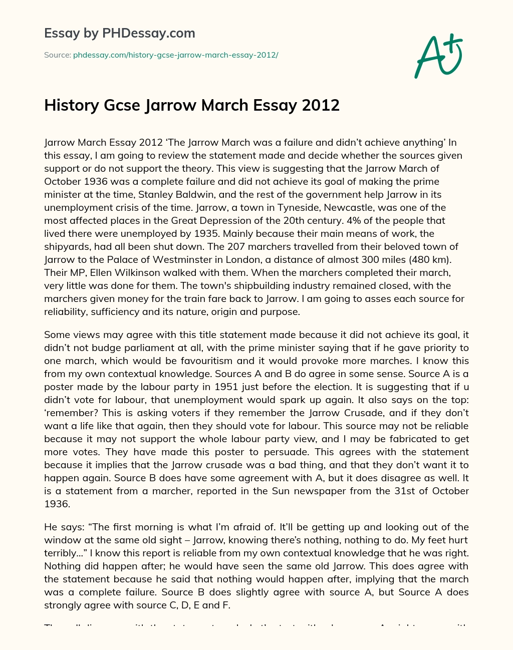 History Gcse Jarrow March Essay 2012 essay