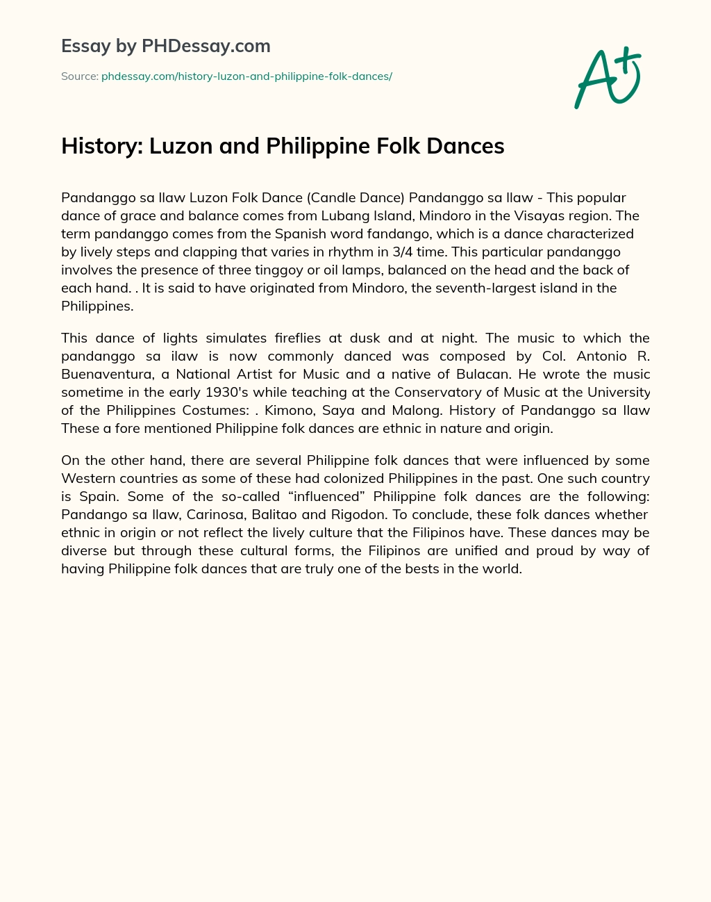 History: Luzon and Philippine Folk Dances essay
