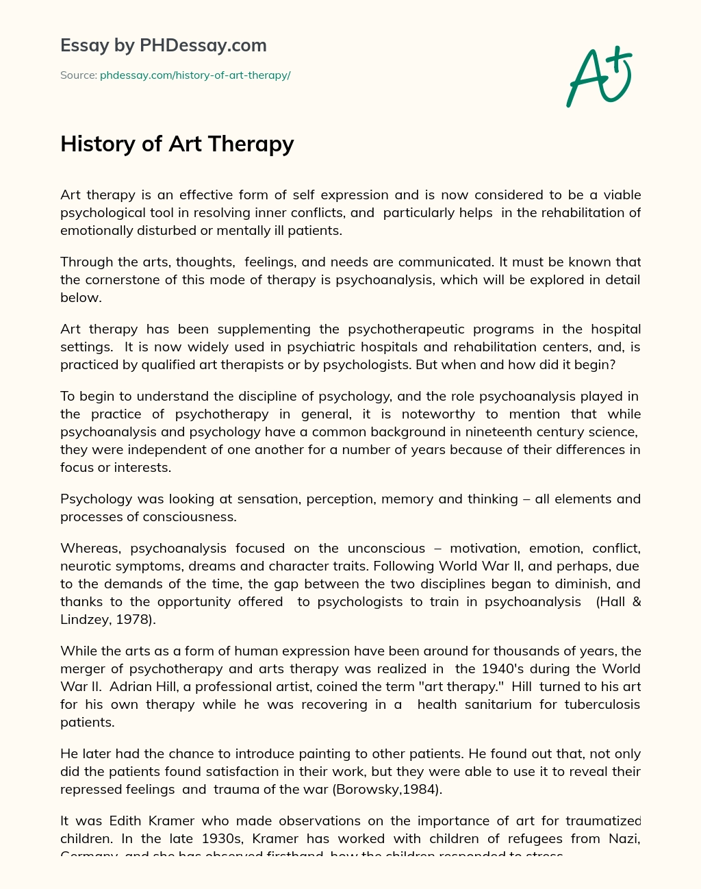 History of Art Therapy essay