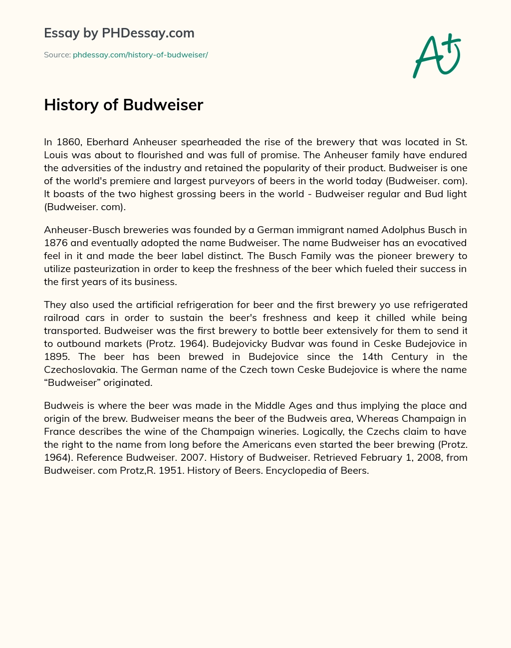 History of Budweiser essay