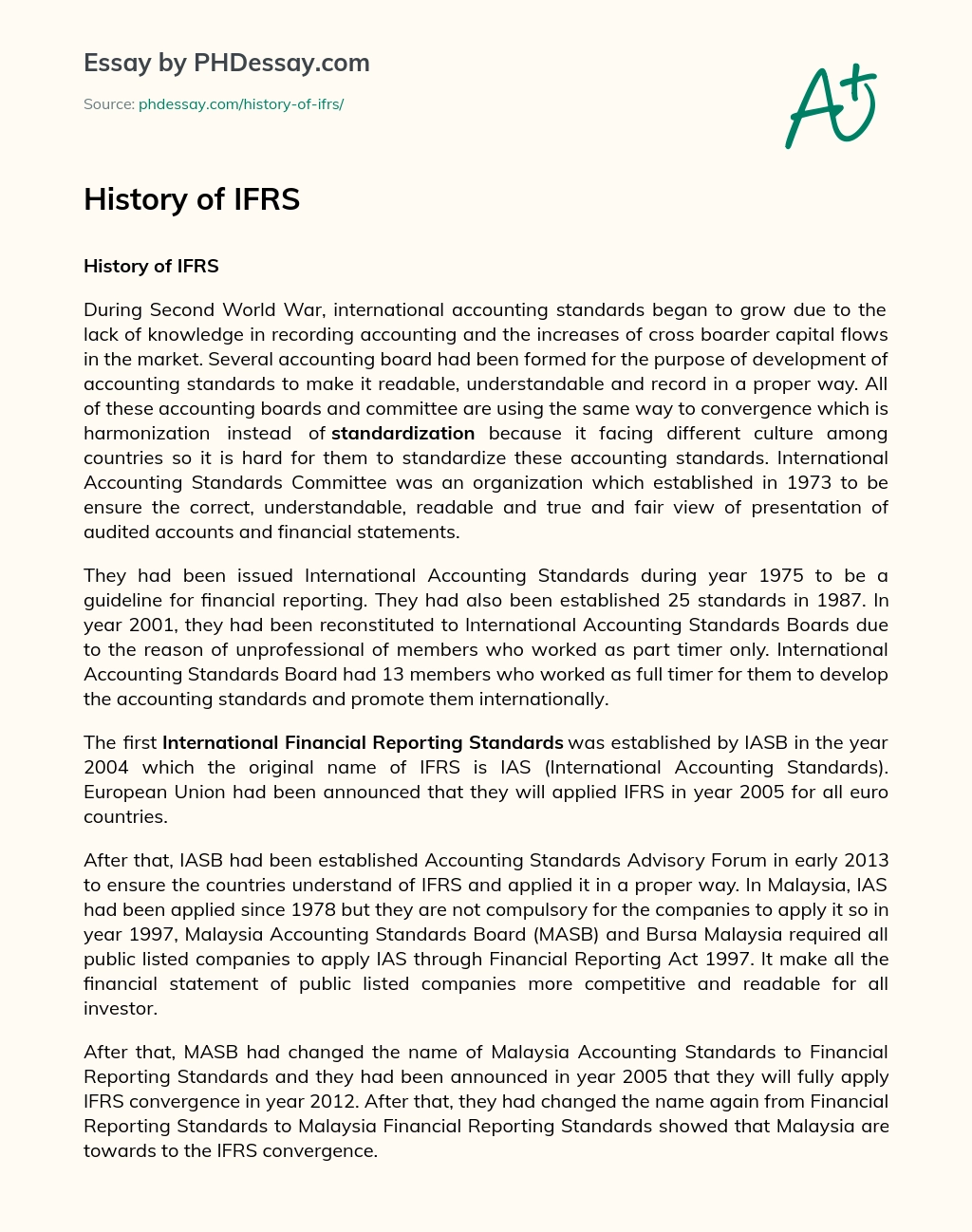 History of IFRS essay