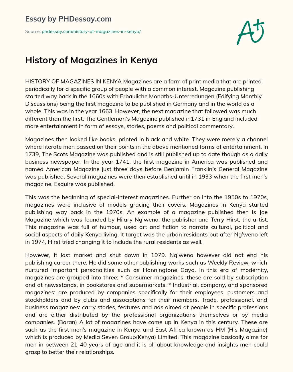 History of Magazines in Kenya essay