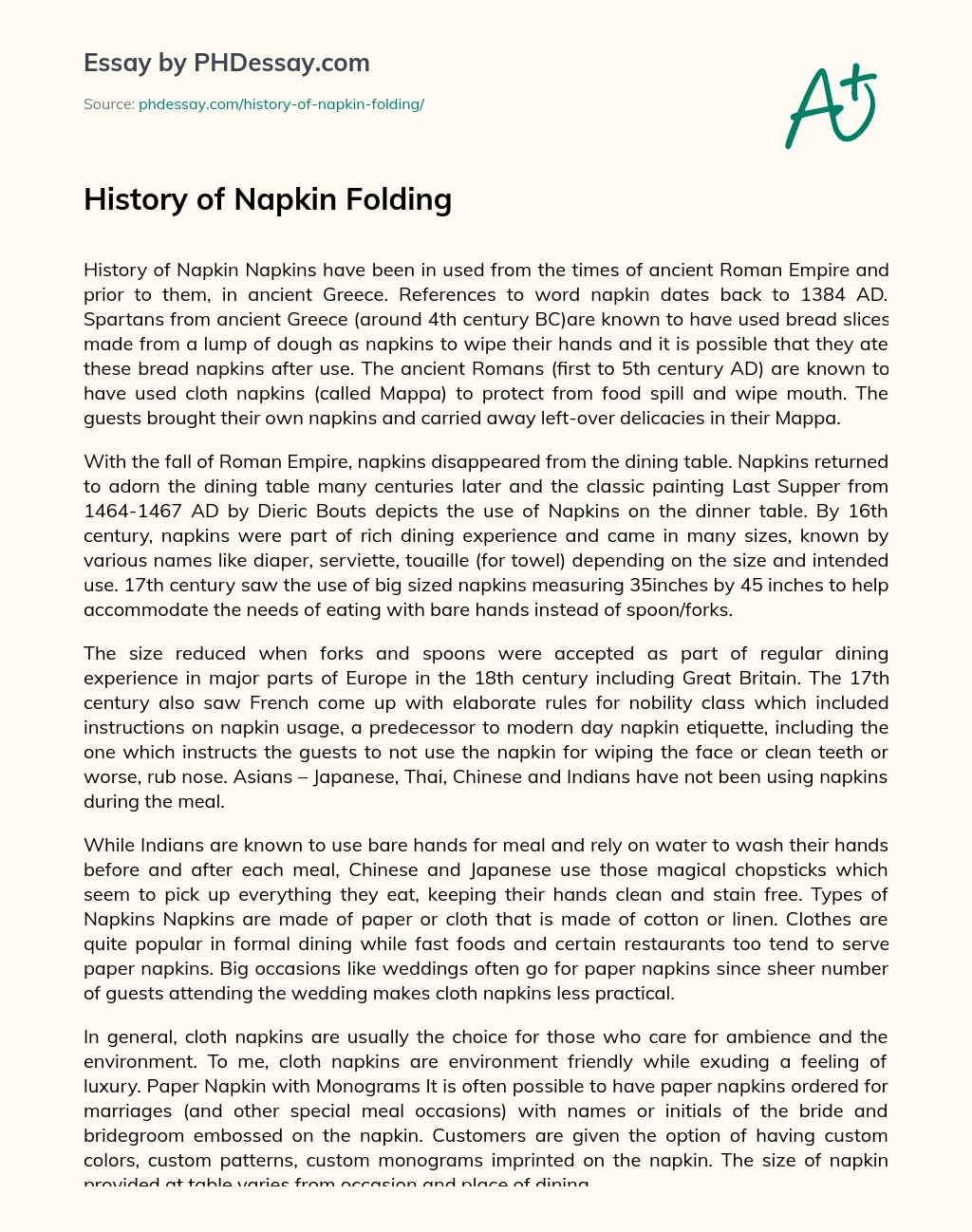 History of Napkin Folding essay
