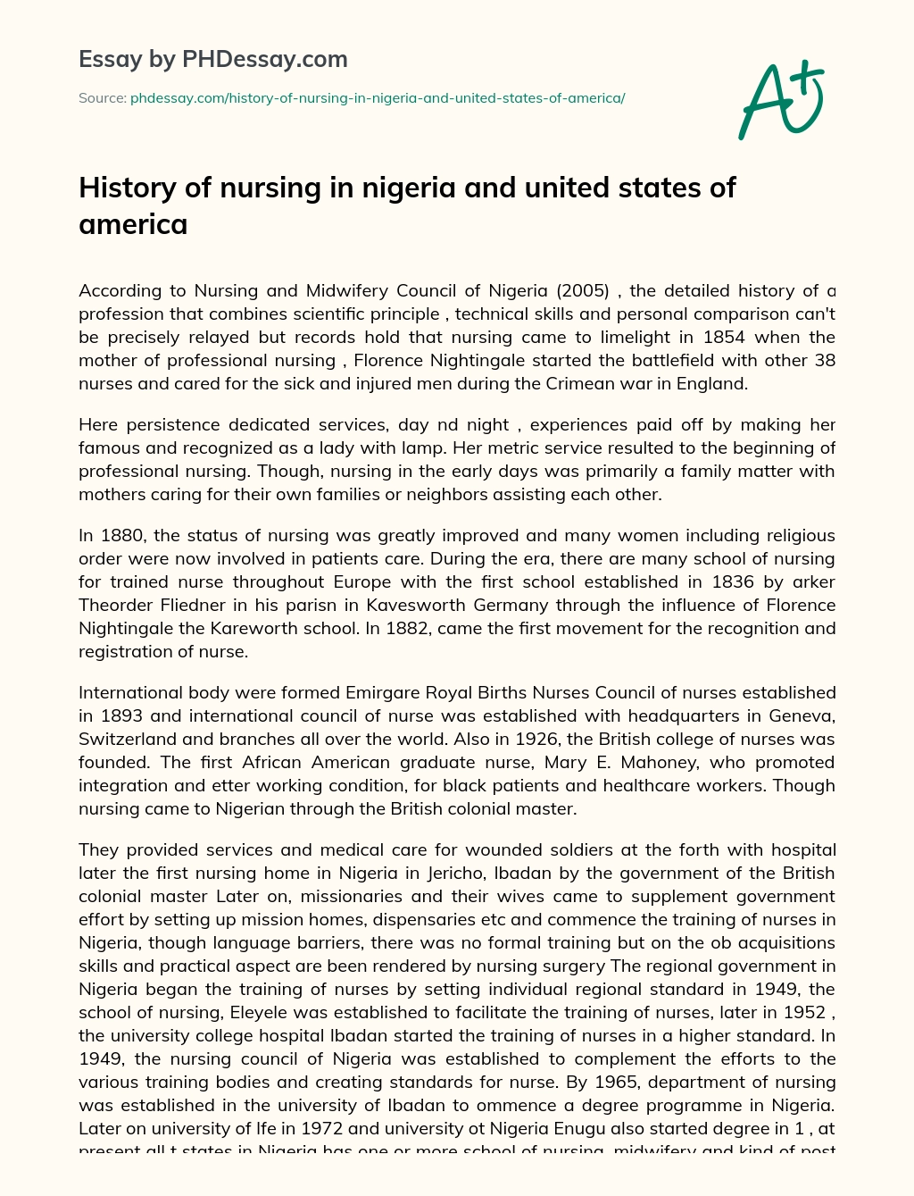 History of nursing in nigeria and united states of america essay