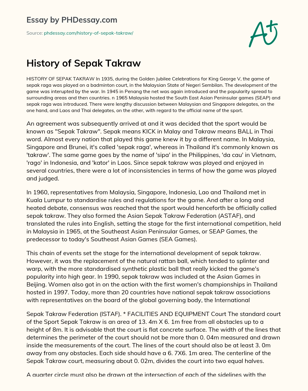 History of Sepak Takraw essay