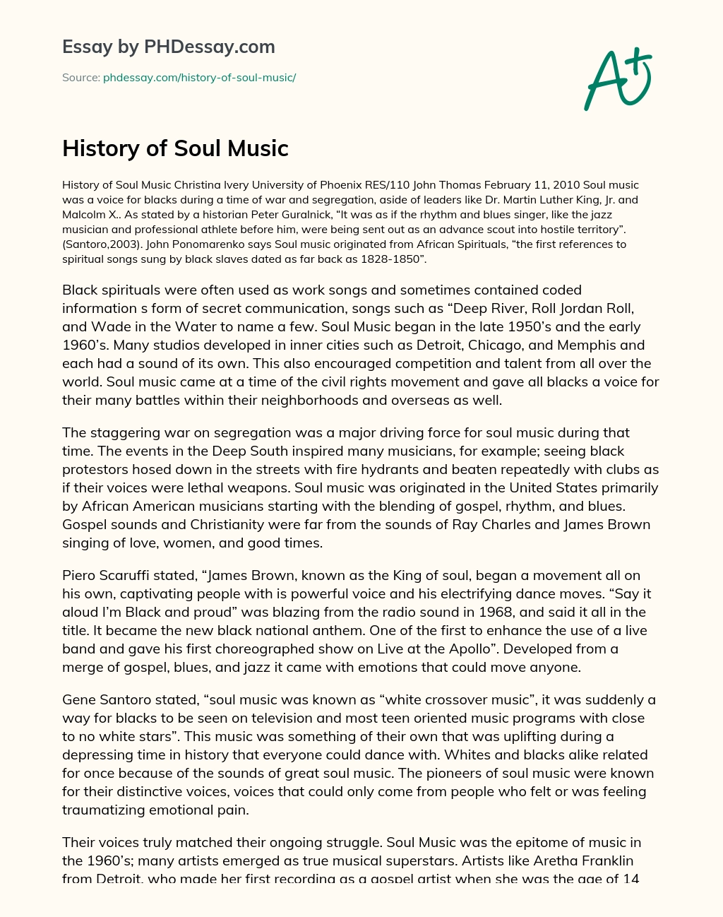 History of Soul Music essay