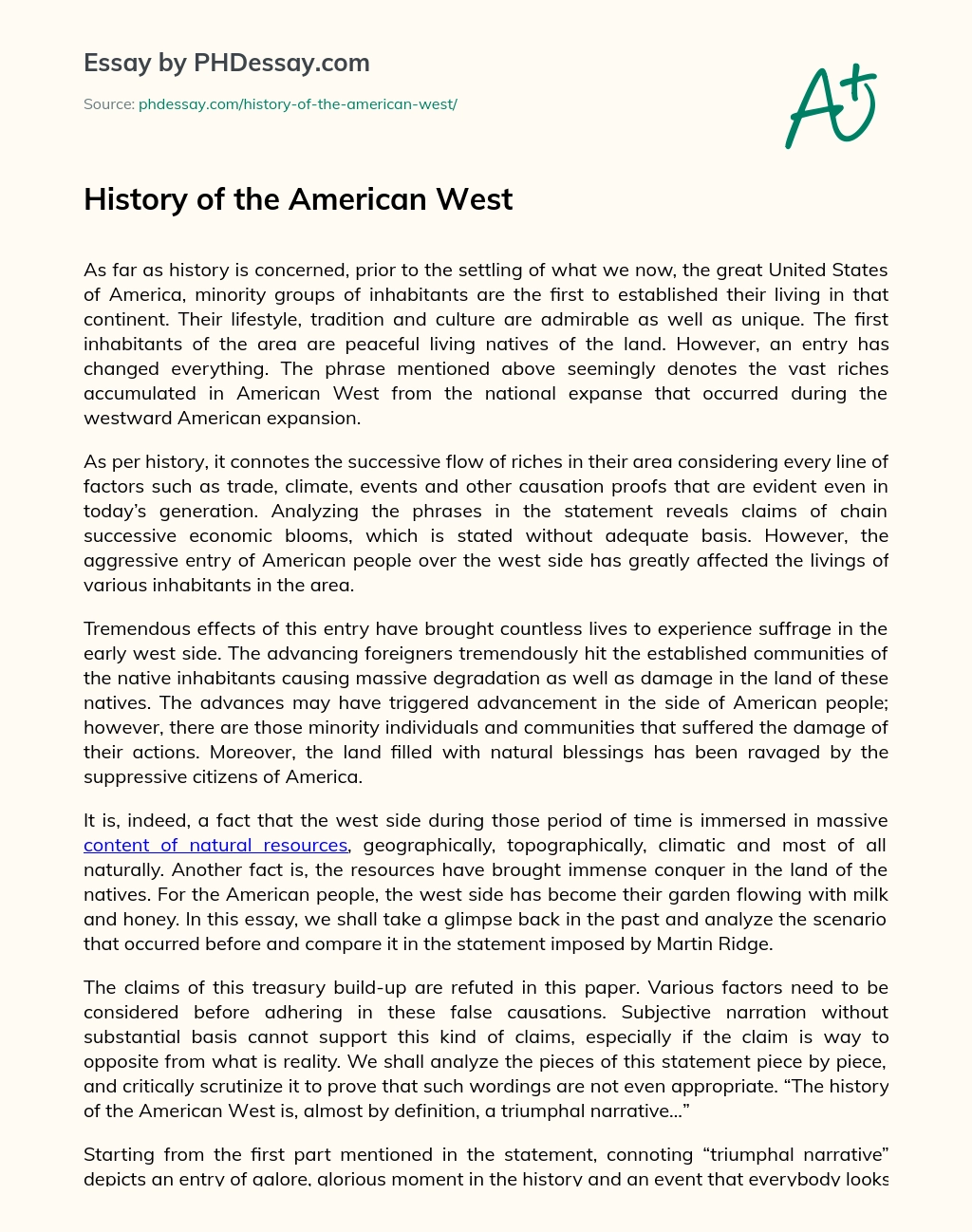 History of the American West essay