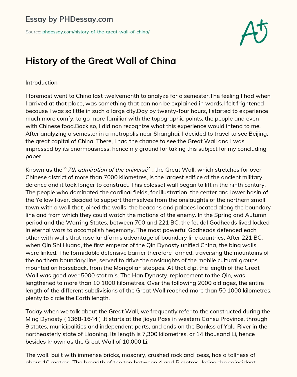 History of the Great Wall of China essay