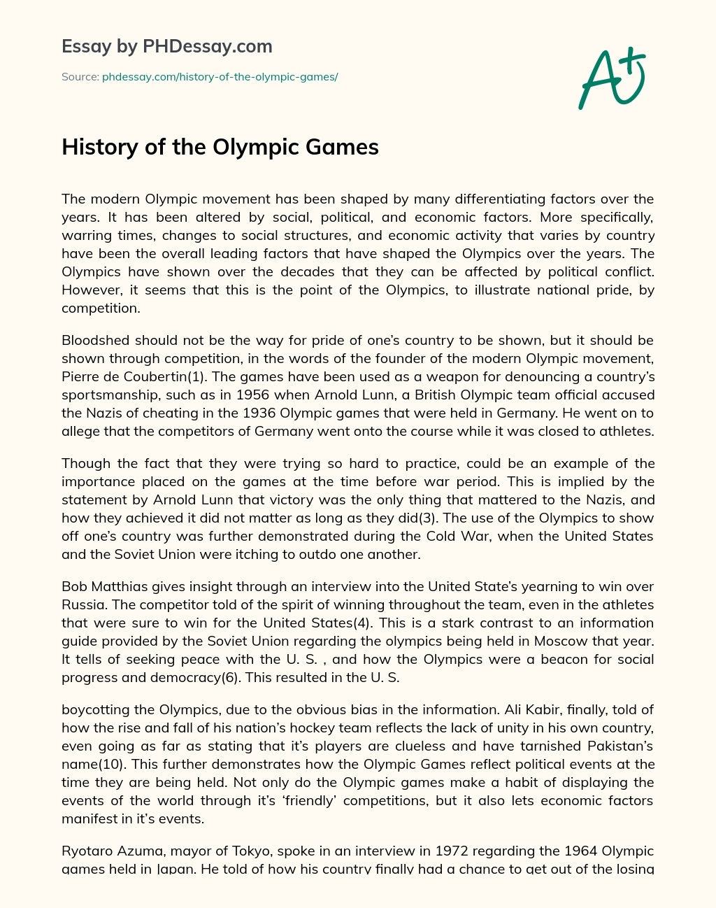History of the Olympic Games essay