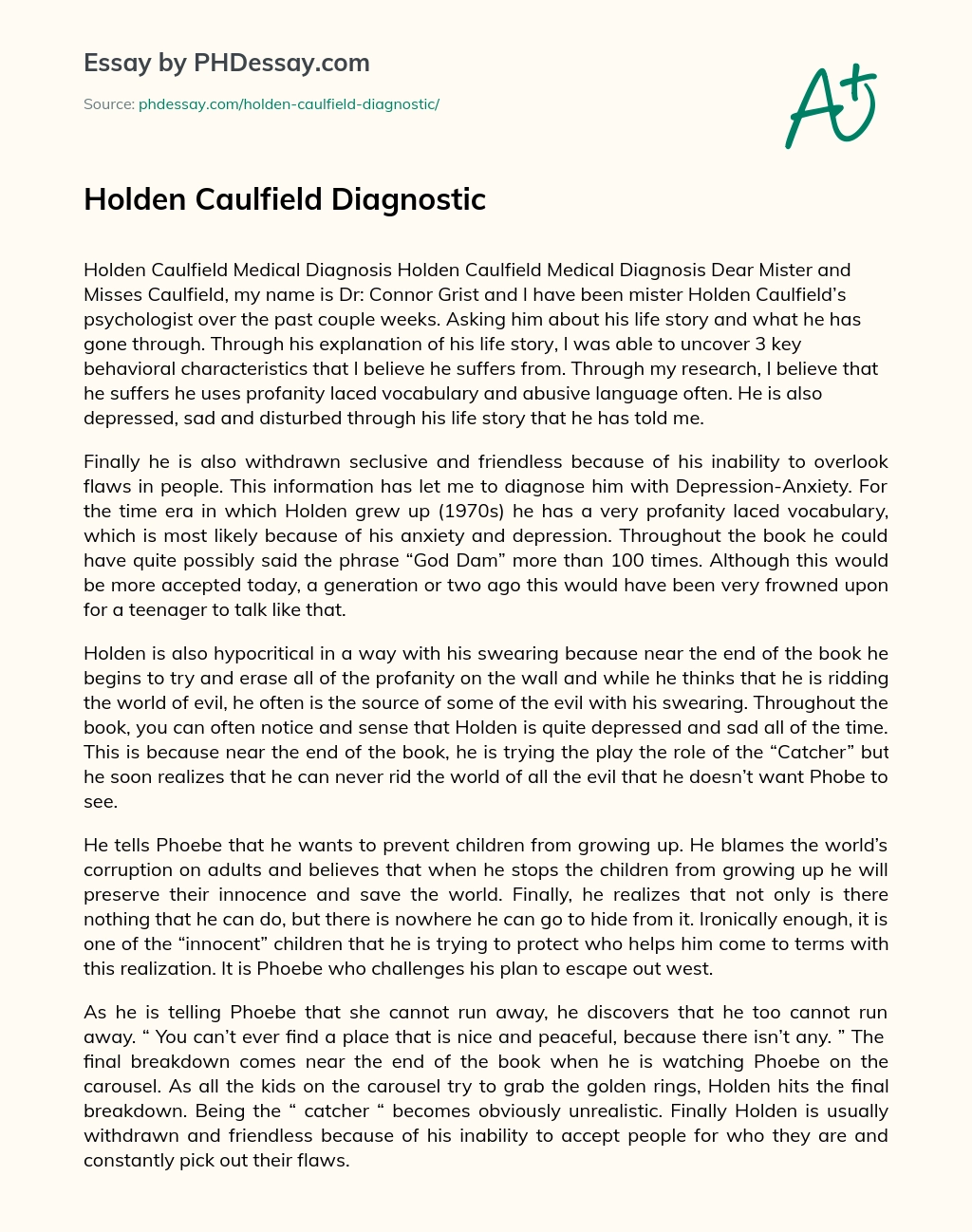 Holden Caulfield Diagnostic essay
