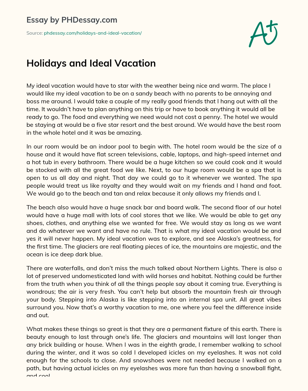Holidays and Ideal Vacation essay