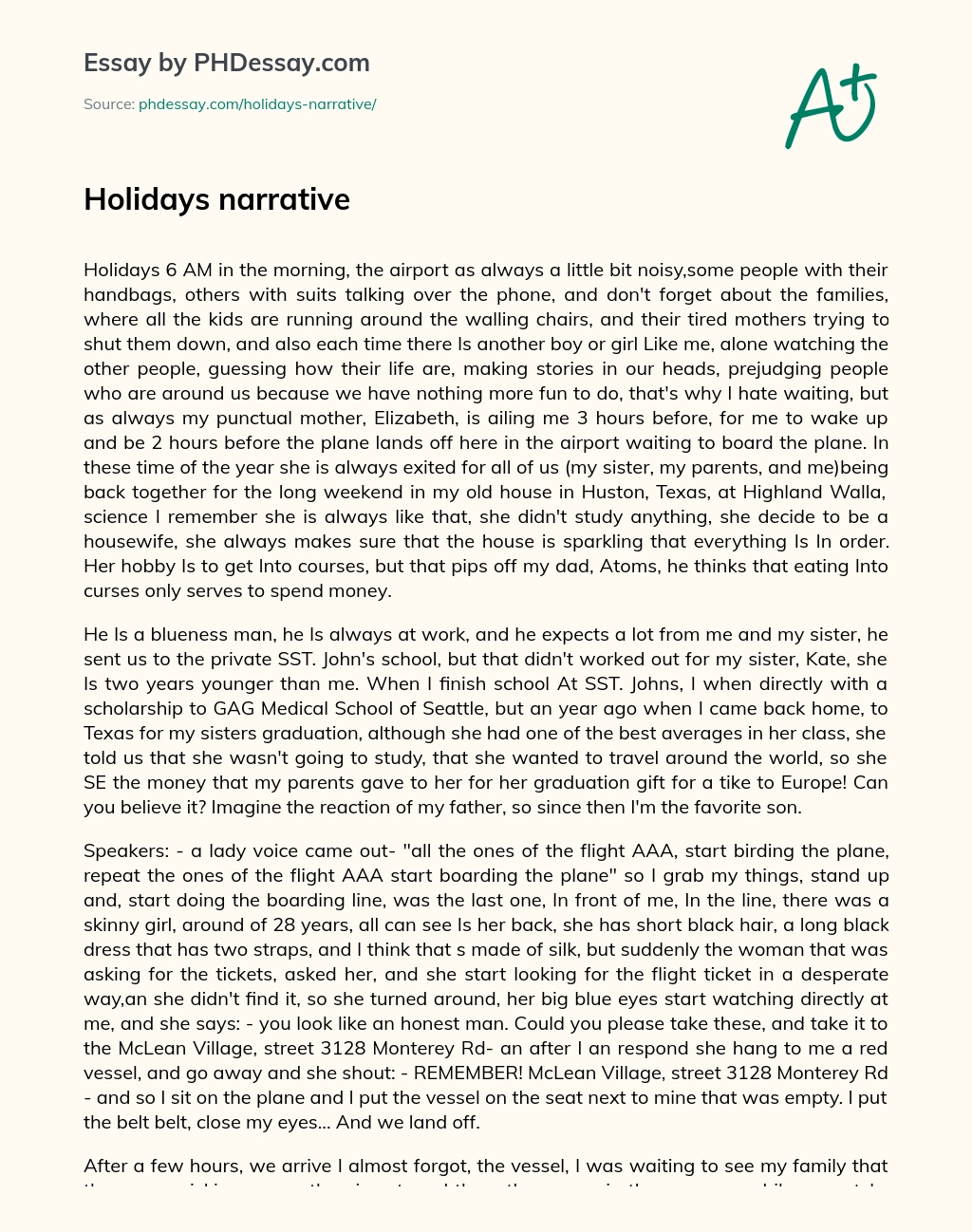 Holidays narrative essay