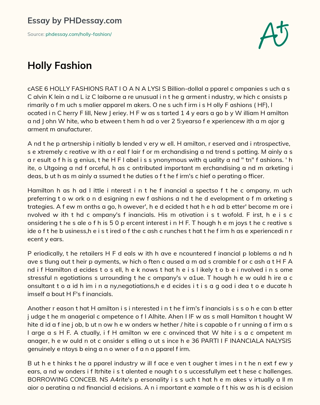 Holly Fashion essay