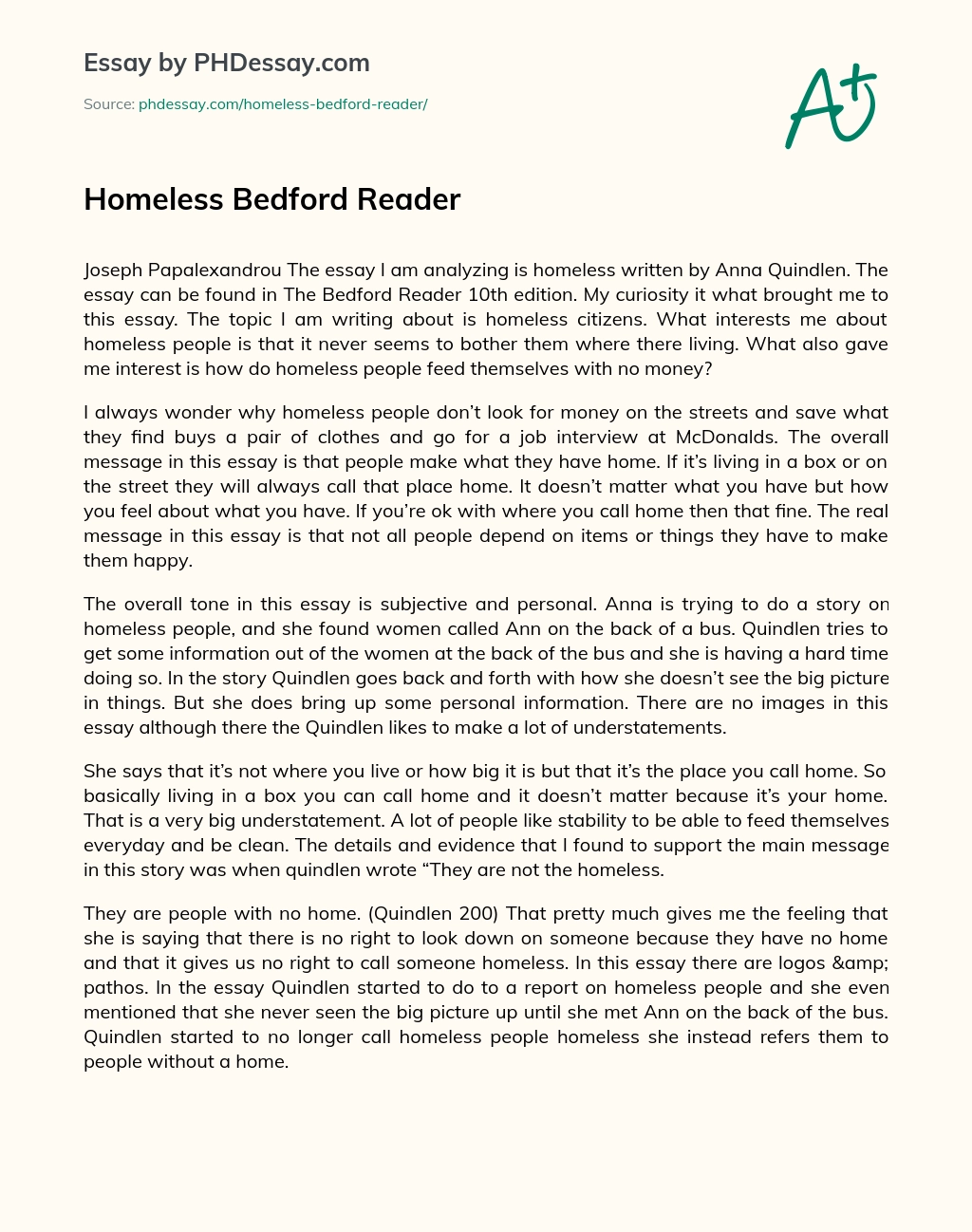 homeless by anna quindlen thesis