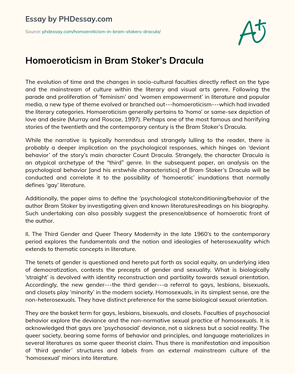 Homoeroticism in Bram Stoker’s Dracula essay