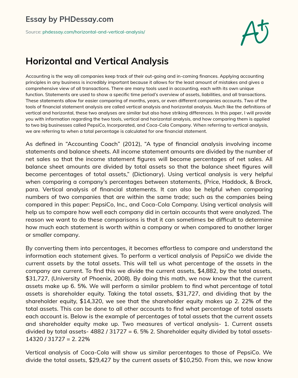 Horizontal and Vertical Analysis essay