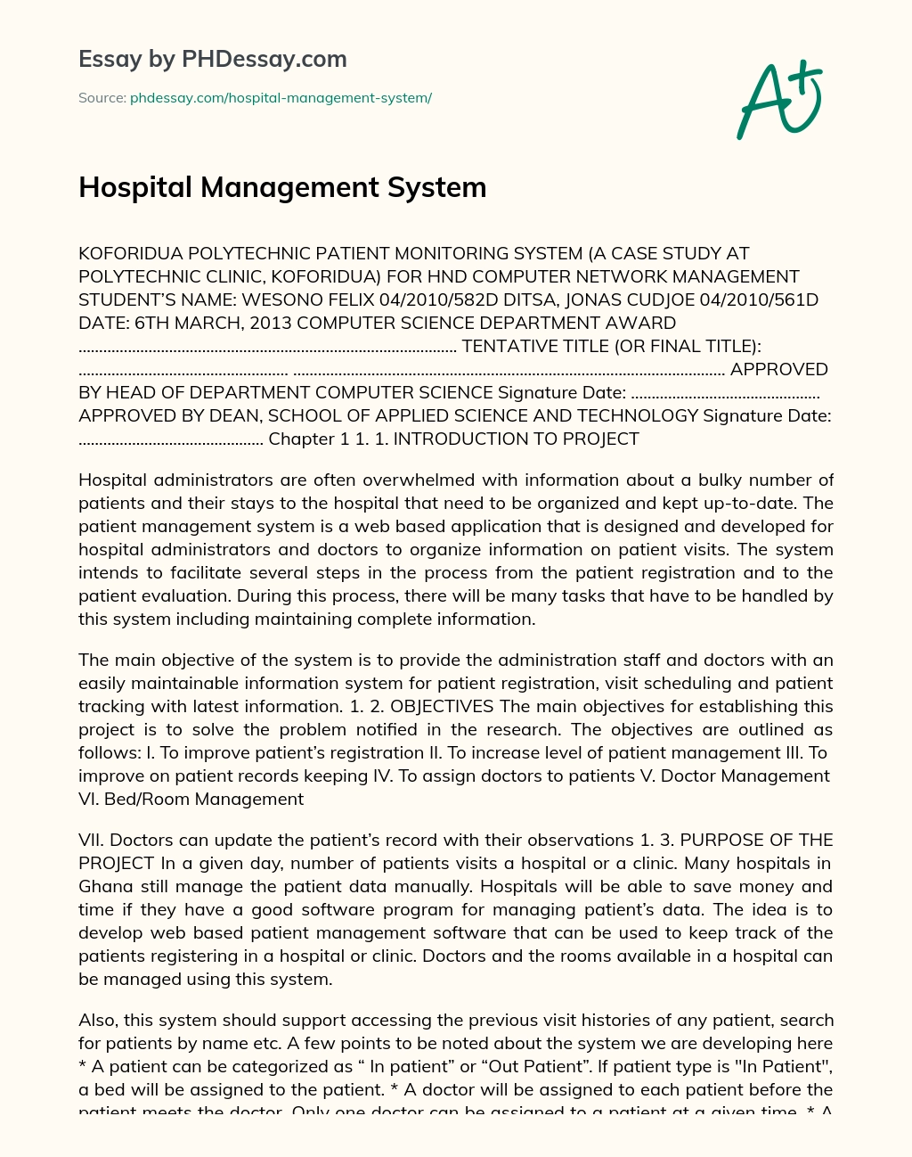 Hospital Management System essay