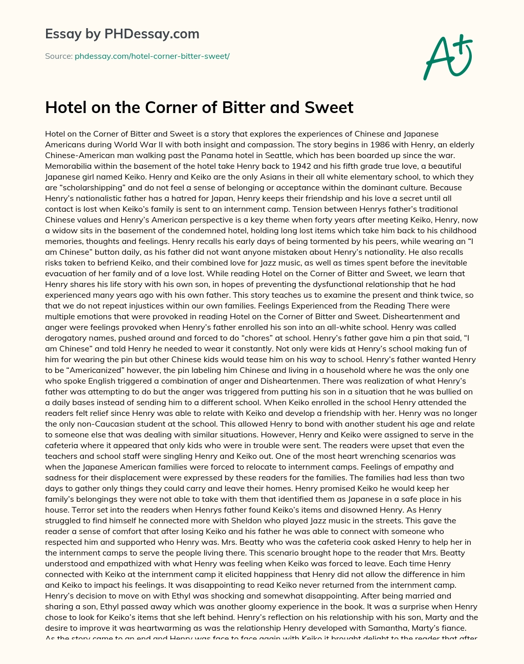 Hotel on the Corner of Bitter and Sweet essay