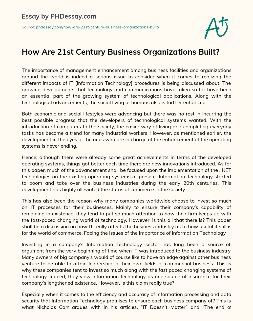How Are 21st Century Business Organizations Built? essay