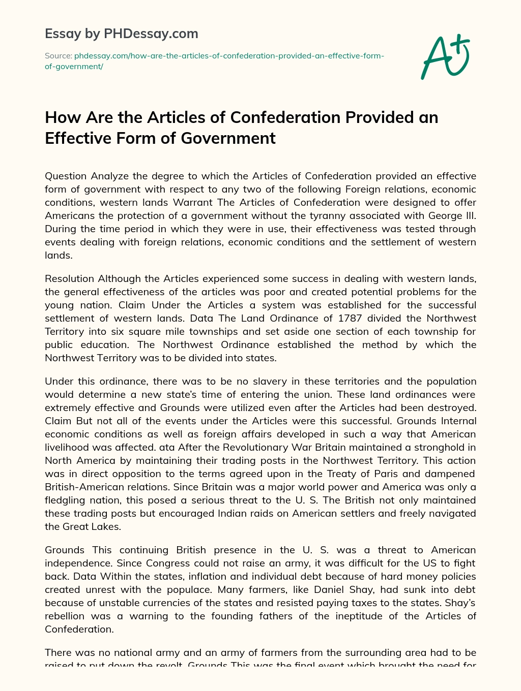 articles of confederation essay