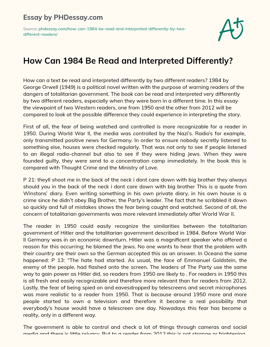 How Can 1984 Be Read and Interpreted Differently? essay