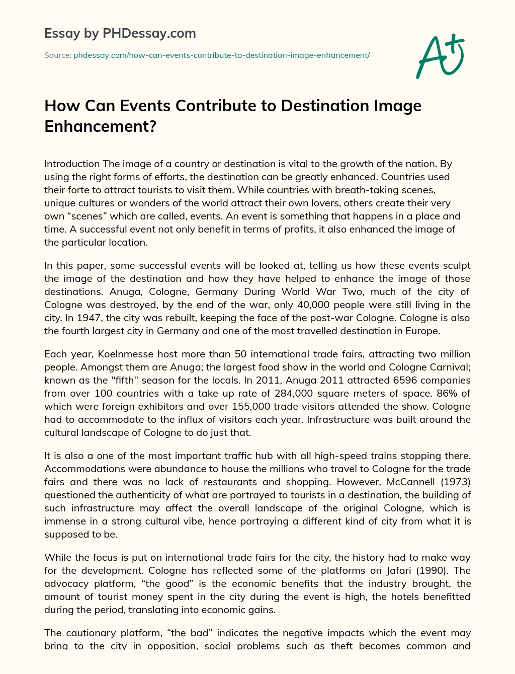 How Can Events Contribute to Destination Image Enhancement? essay