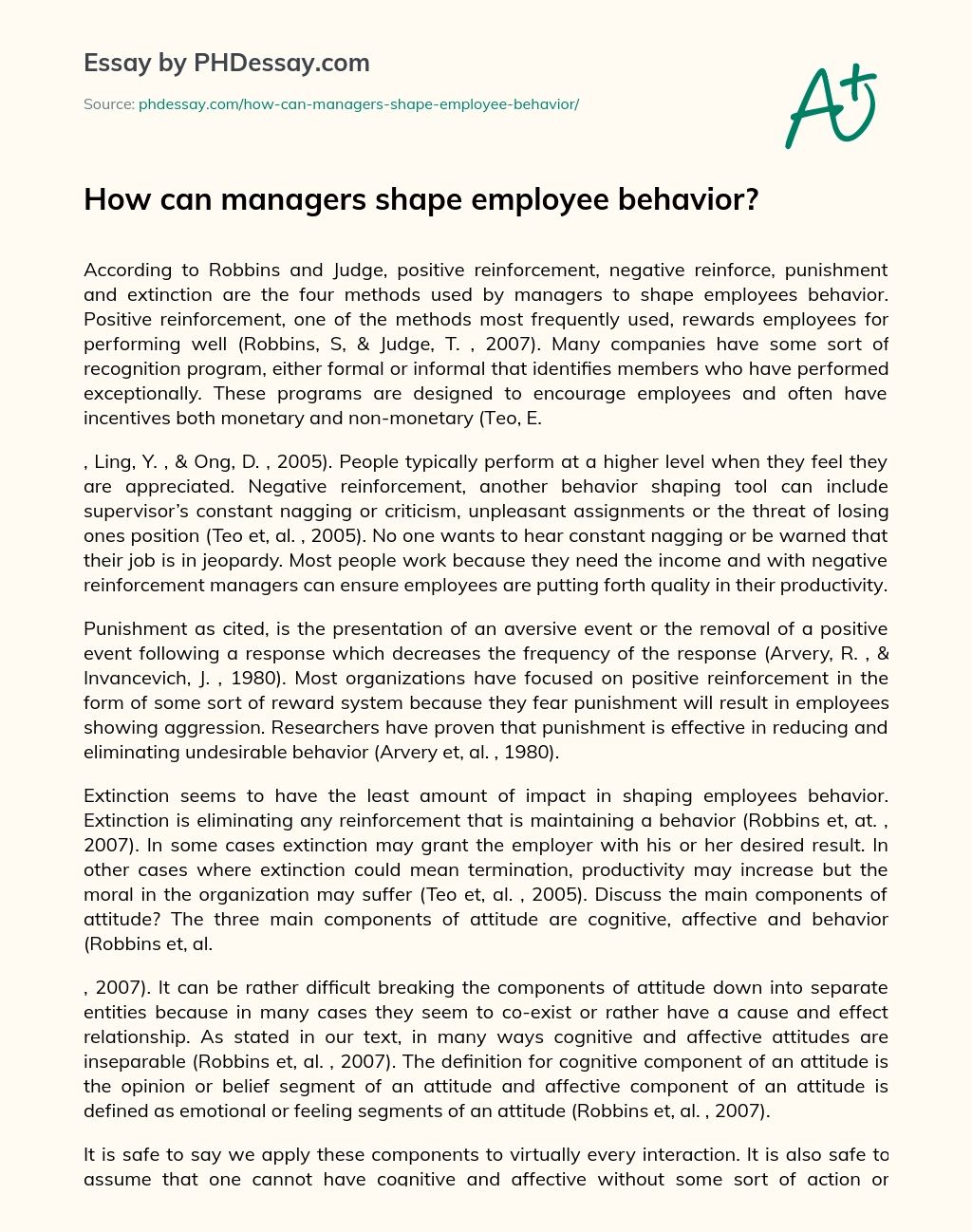 How can managers shape employee behavior? essay
