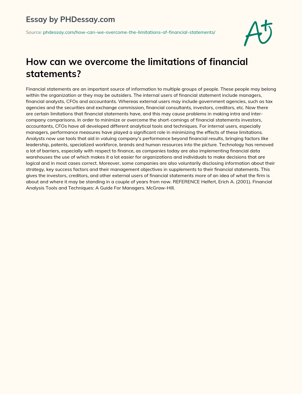 How can we overcome the limitations of financial statements? essay