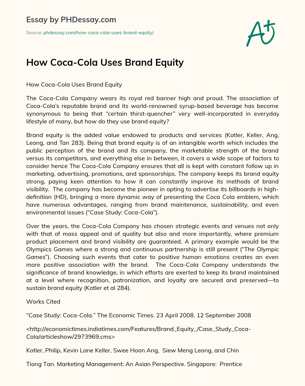 How Coca-Cola Uses Brand Equity essay