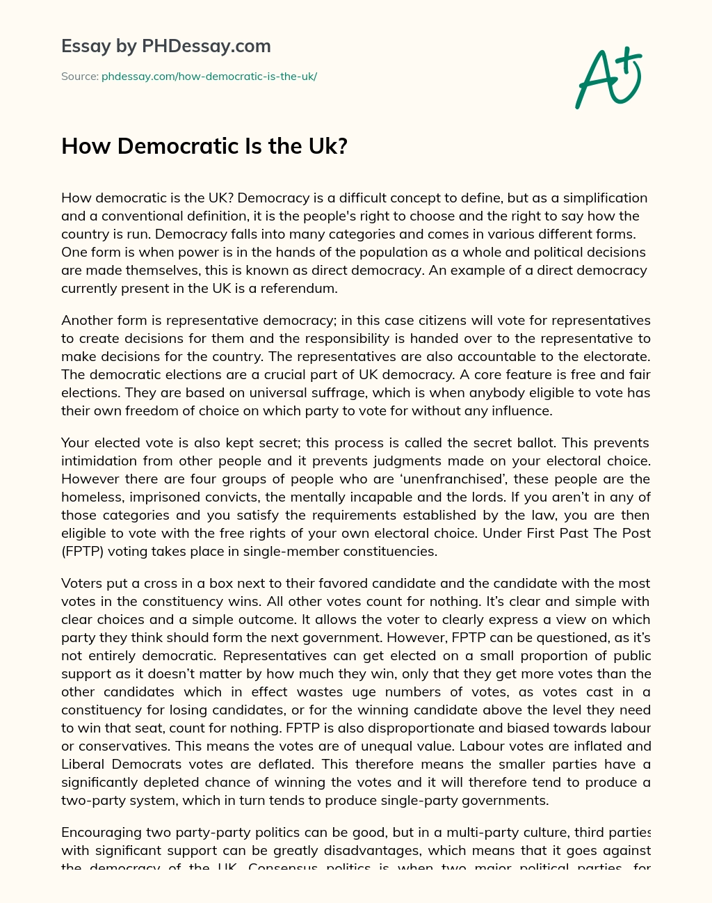 How Democratic Is the Uk? essay