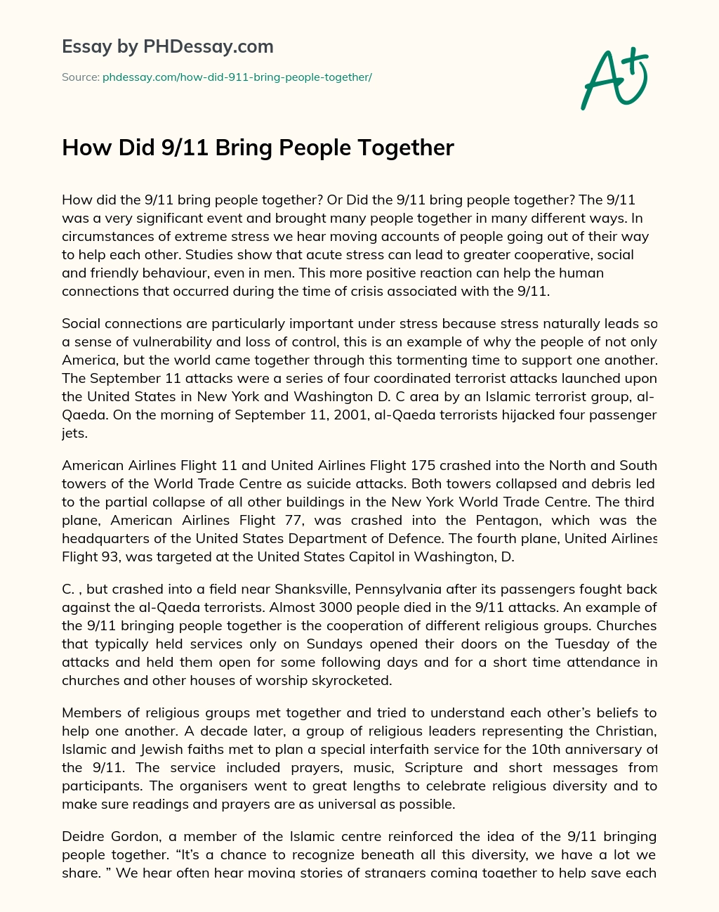How Did 9/11 Bring People Together essay