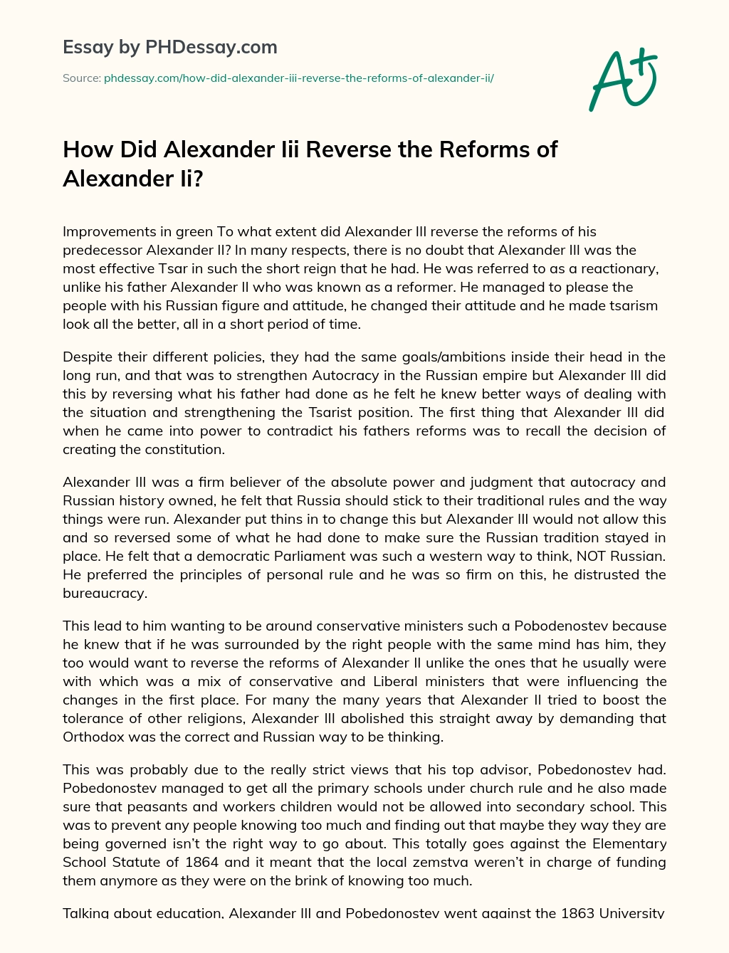 How Did Alexander Iii Reverse the Reforms of Alexander Ii? essay