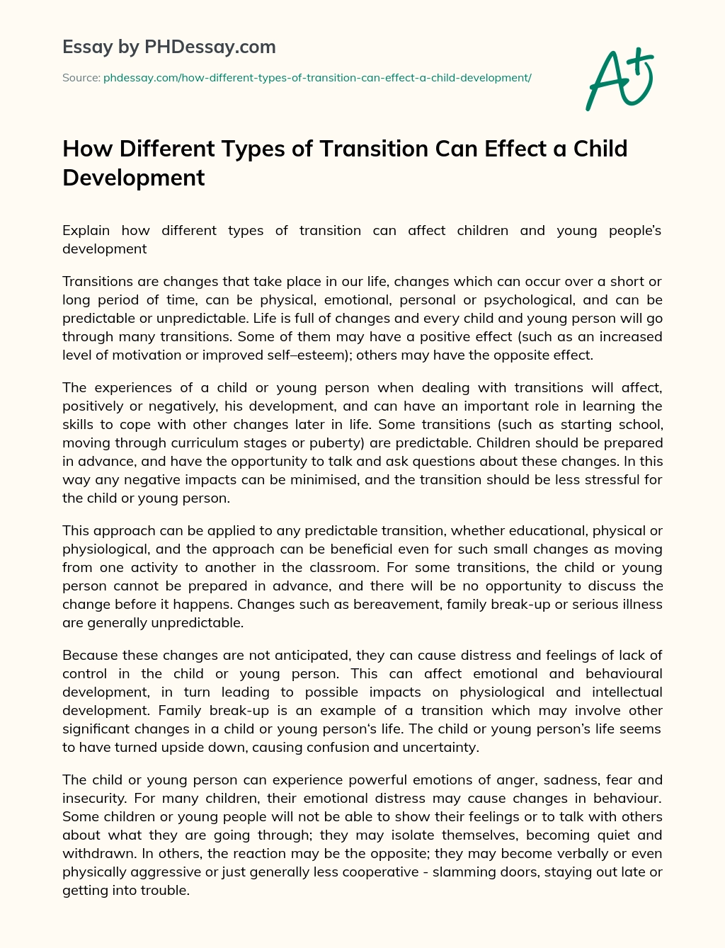 How Different Types of Transition Can Effect a Child Development essay