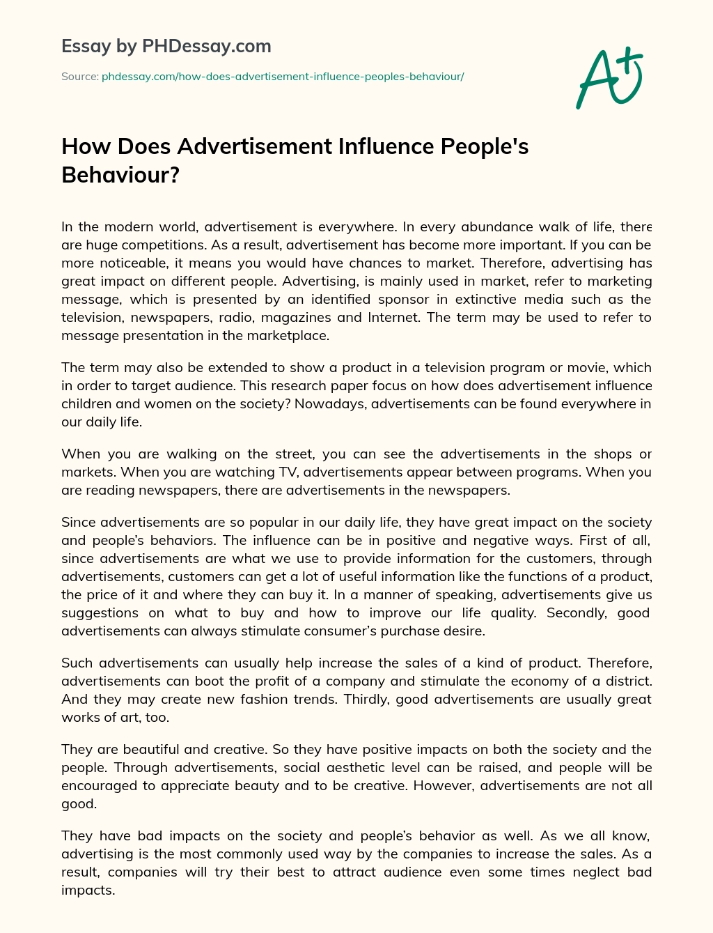 Реферат: How Advertising Affects What You Buy Essay
