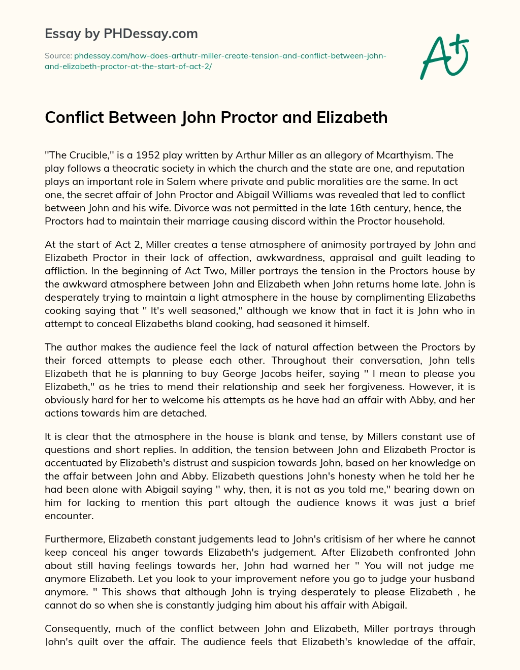 Conflict Between John Proctor and Elizabeth essay