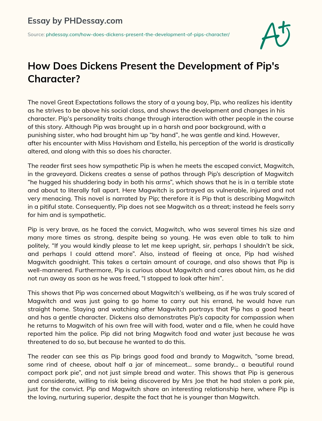 How Does Dickens Present the Development of Pip’s Character? essay